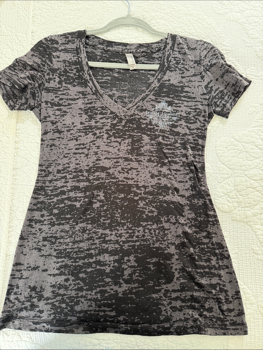 Women's Iron Horse Saloon V-Neck Burnout Tee in Charcoal Gray